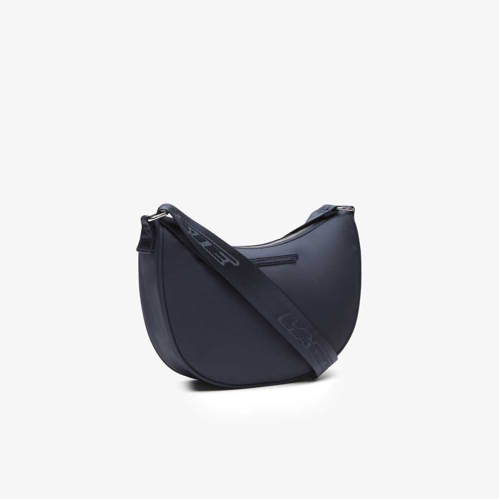 Lacoste Contrast Branding Halfmoon Bag Bleu Nuit Blanc | TSW-240815