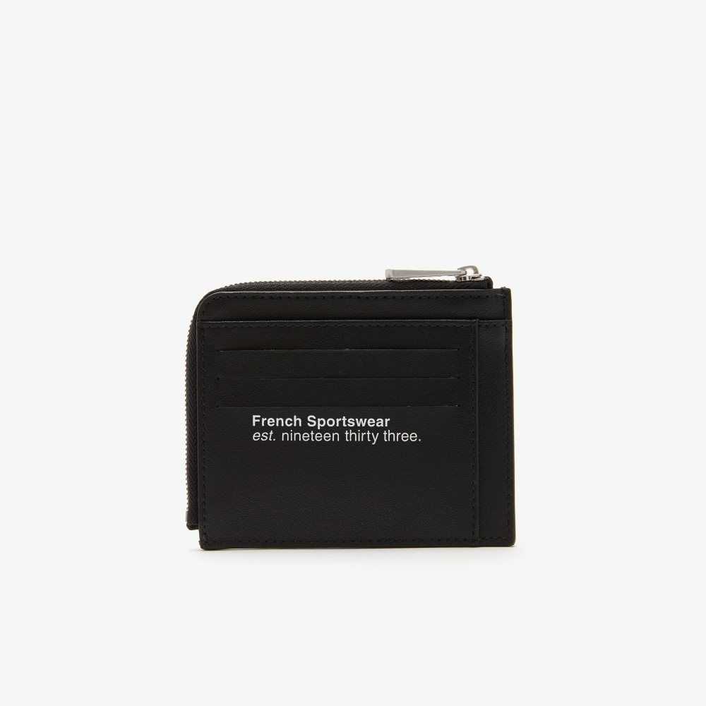 Lacoste Contrast Inscription Zip Card Holder Black | IJF-483510