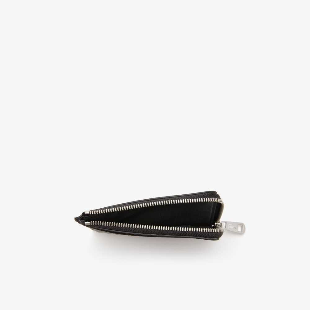 Lacoste Contrast Inscription Zip Card Holder Black | IJF-483510