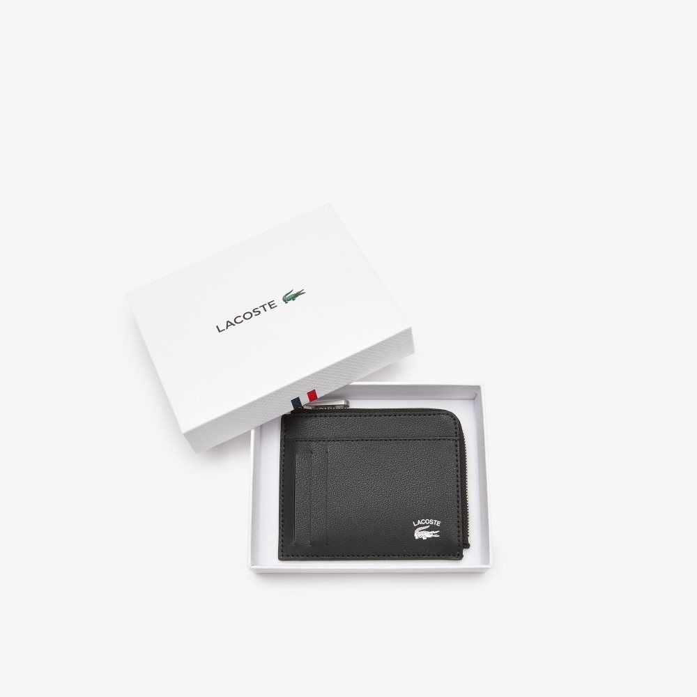 Lacoste Contrast Inscription Zip Card Holder Black | IJF-483510