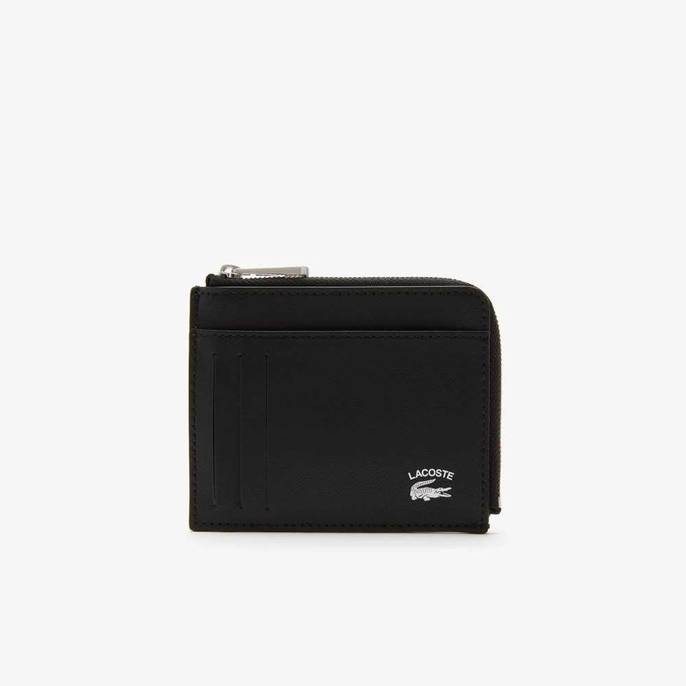 Lacoste Contrast Inscription Zip Card Holder Black | IJF-483510