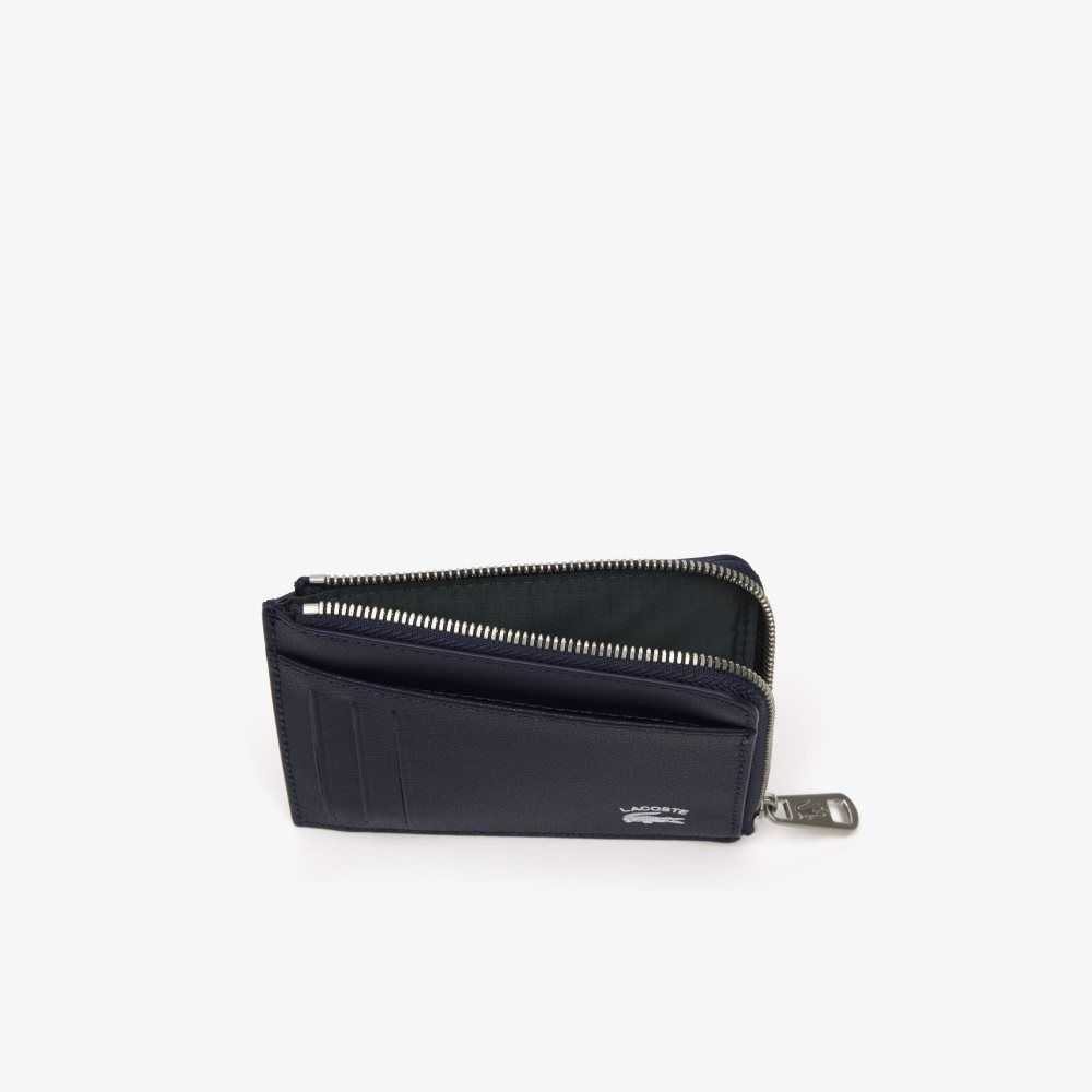 Lacoste Contrast Inscription Zip Card Holder Peacoat | JLU-796183