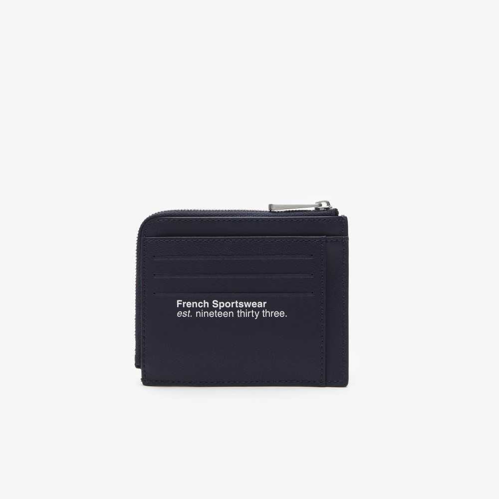 Lacoste Contrast Inscription Zip Card Holder Peacoat | JLU-796183