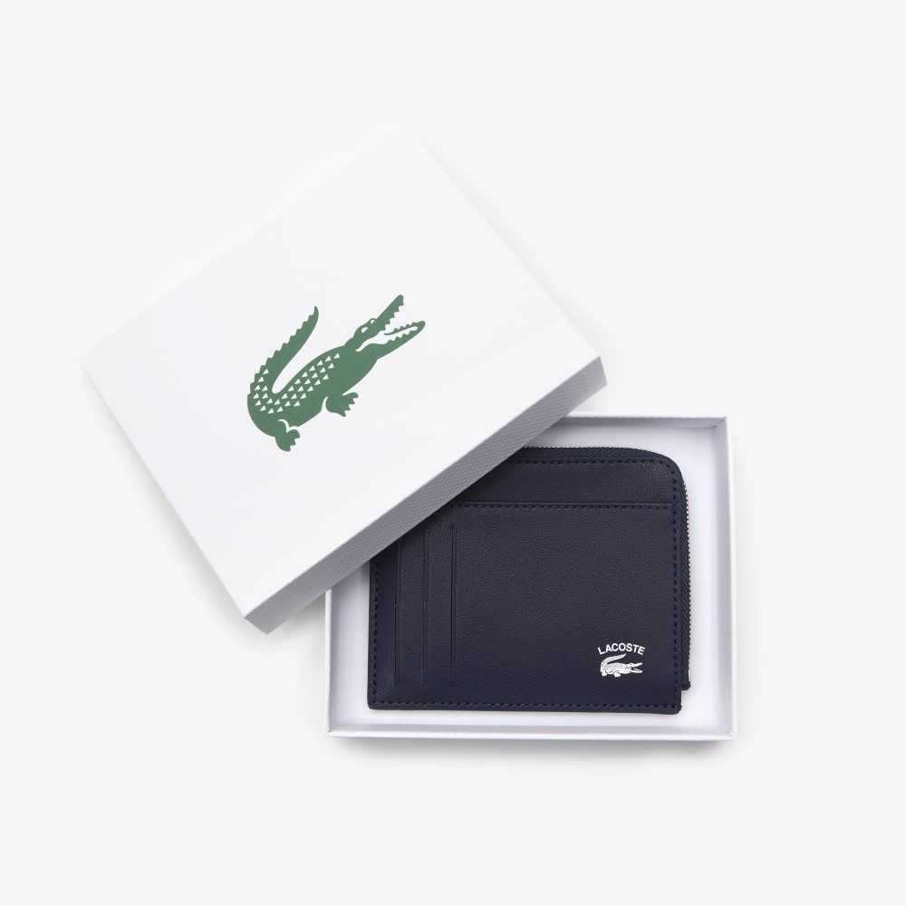 Lacoste Contrast Inscription Zip Card Holder Peacoat | JLU-796183