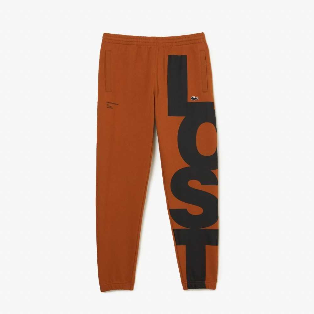 Lacoste Contrast Lettering Cotton Trackpants Brown | BQH-239457