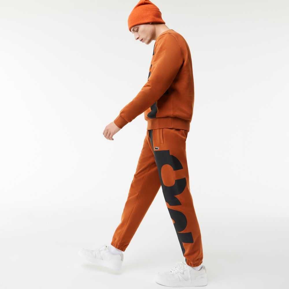 Lacoste Contrast Lettering Cotton Trackpants Brown | BQH-239457