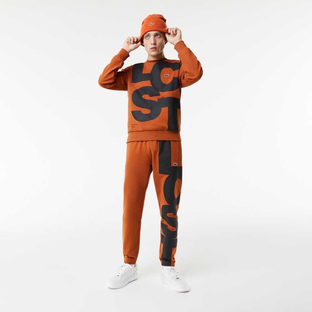 Lacoste Contrast Lettering Cotton Trackpants Brown | BQH-239457