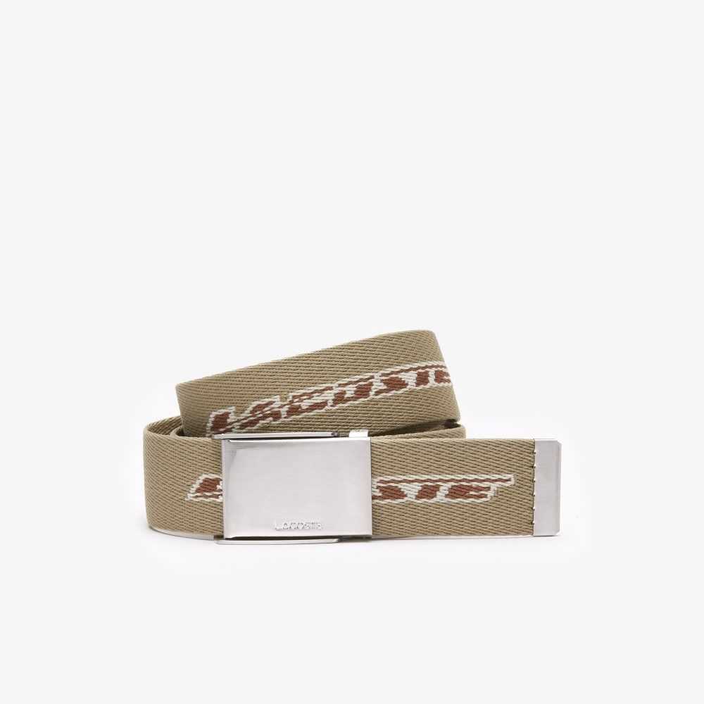 Lacoste Contrast Logo Print Belt Lion Pecan Farine | SXR-190682