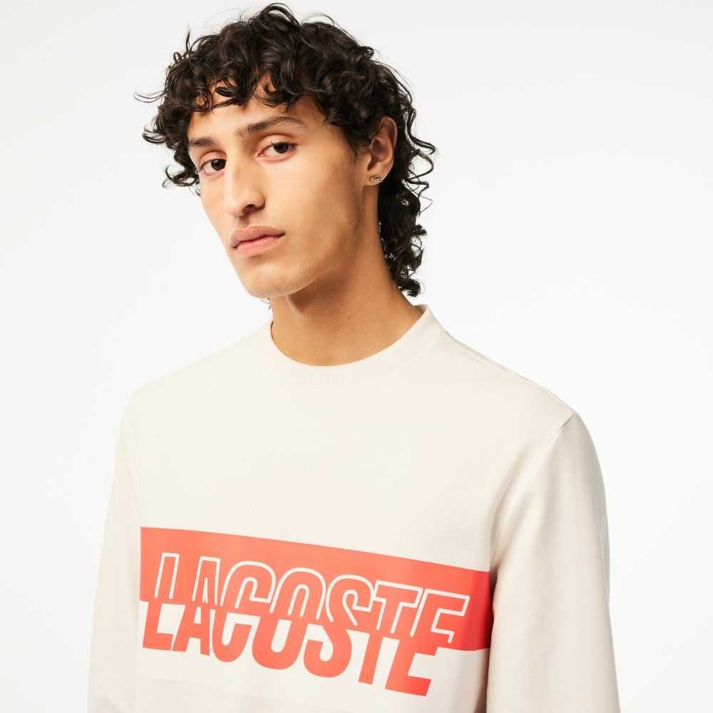 Lacoste Contrast Logo Print Fleece Sweatshirt Beige | XKS-564217