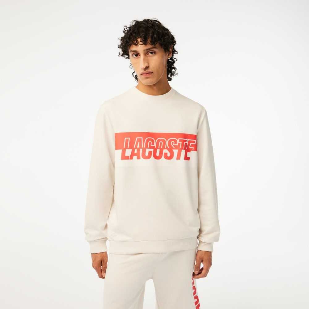 Lacoste Contrast Logo Print Fleece Sweatshirt Beige | XKS-564217