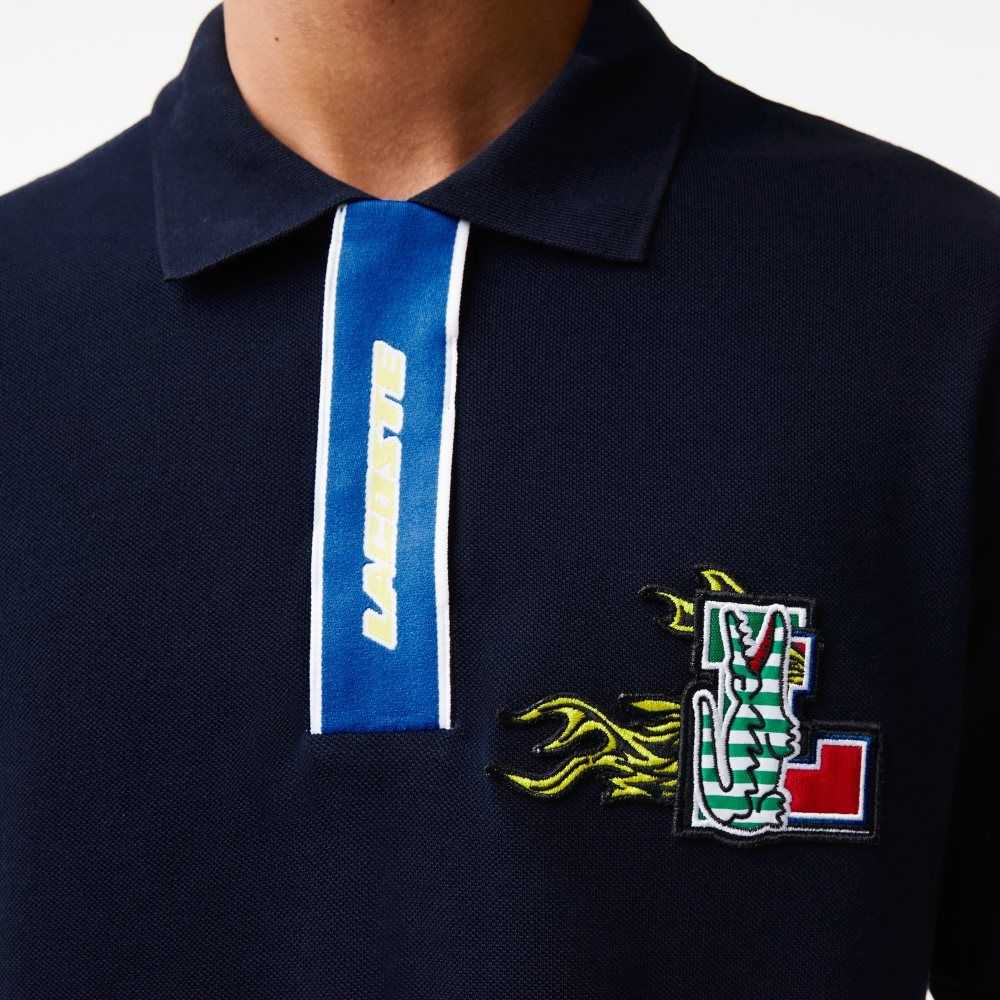 Lacoste Contrast Placket And Crocodile Badge Polo Navy Blue | KEO-827159