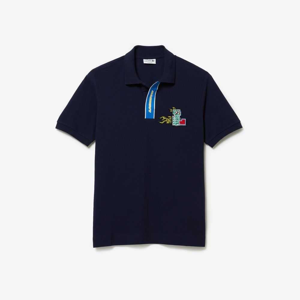 Lacoste Contrast Placket And Crocodile Badge Polo Navy Blue | KEO-827159