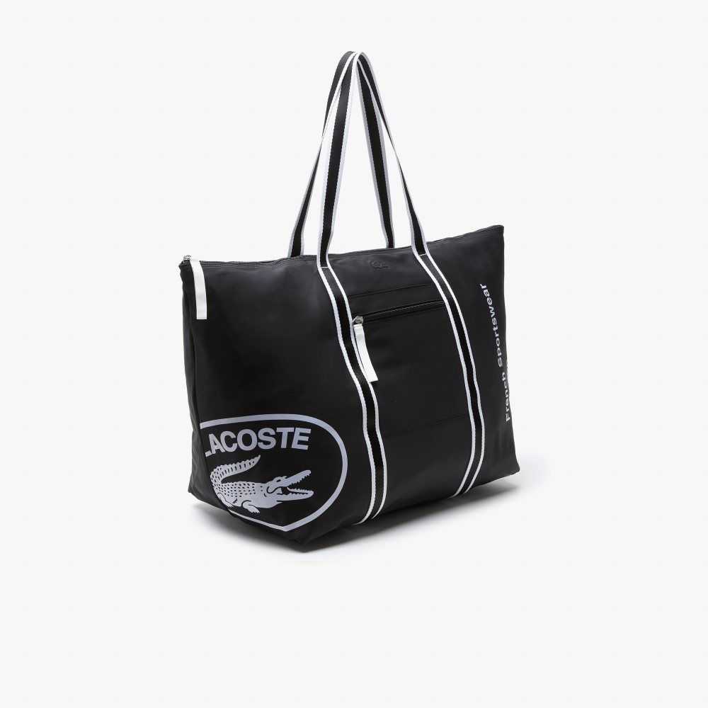 Lacoste Contrast Print Collapsible Weekend Bag Black White | ZXN-965183