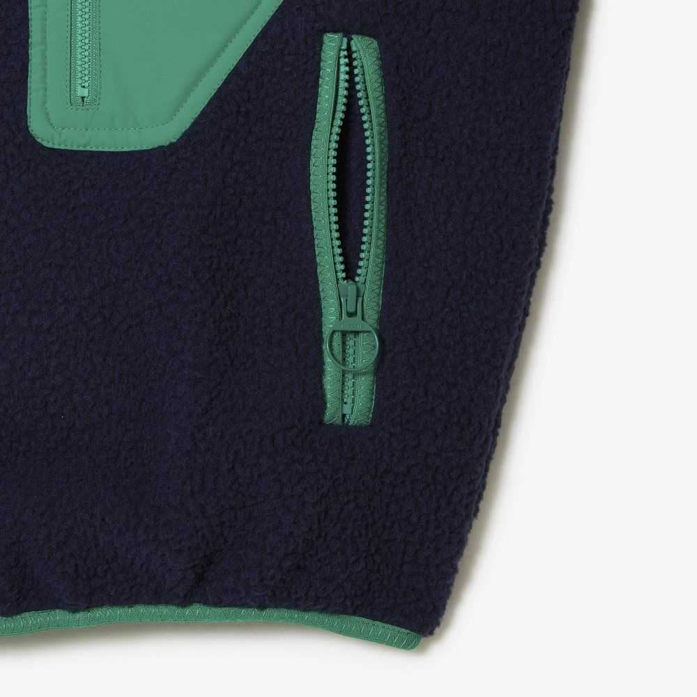 Lacoste Contrast Print Sherpa Fleece Jacket Navy Blue / Green | IMK-458136