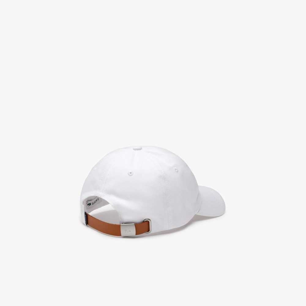 Lacoste Contrast Strap And Oversized Crocodile Cotton Cap White | GUJ-715268