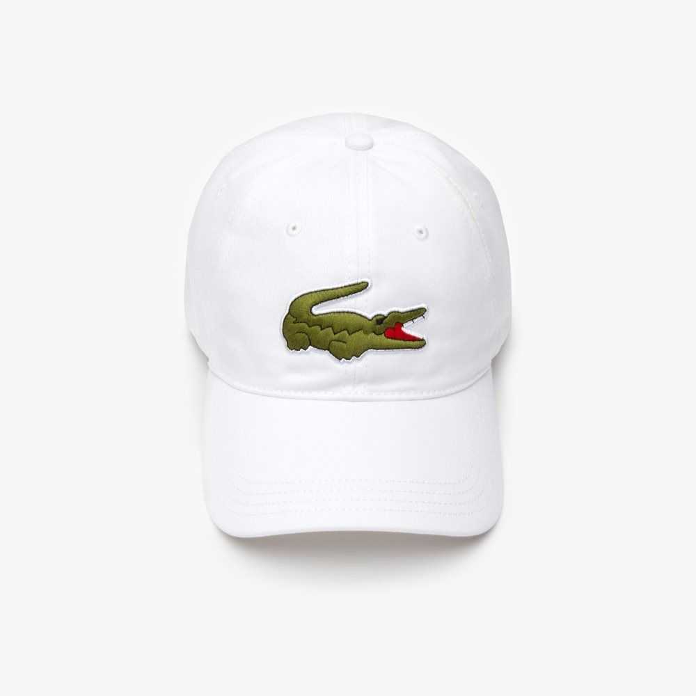 Lacoste Contrast Strap And Oversized Crocodile Cotton Cap White | GUJ-715268