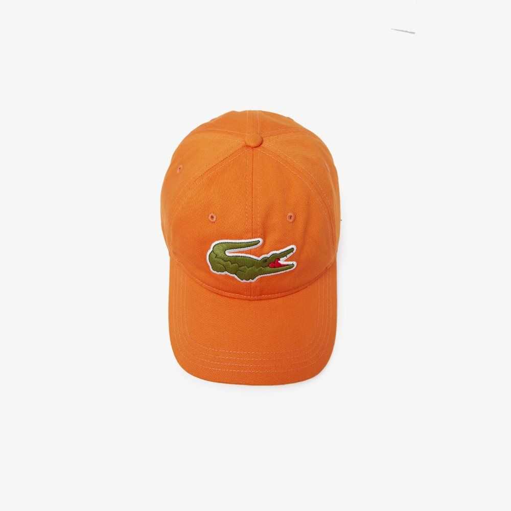 Lacoste Contrast Strap And Oversized Crocodile Cotton Cap Orange | HZN-564038