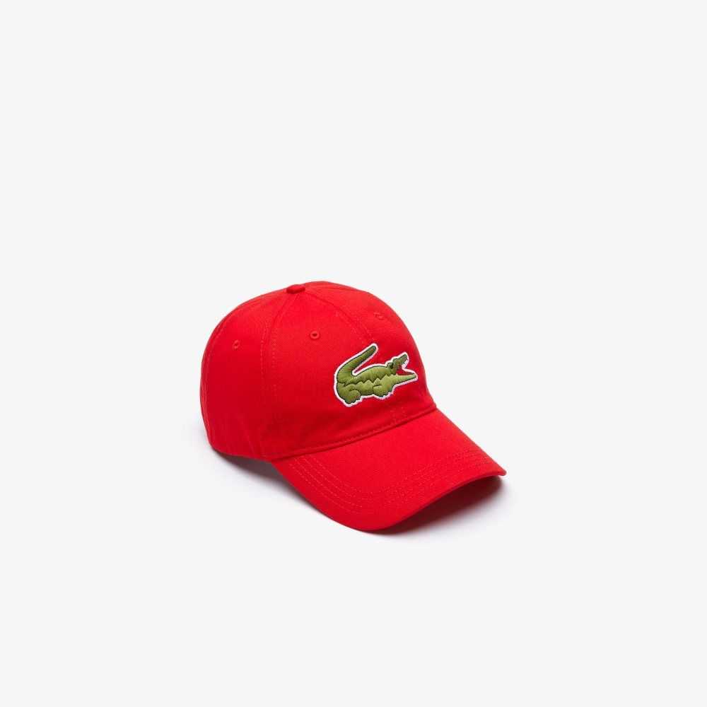 Lacoste Contrast Strap And Oversized Crocodile Cotton Cap Red | ITV-401362