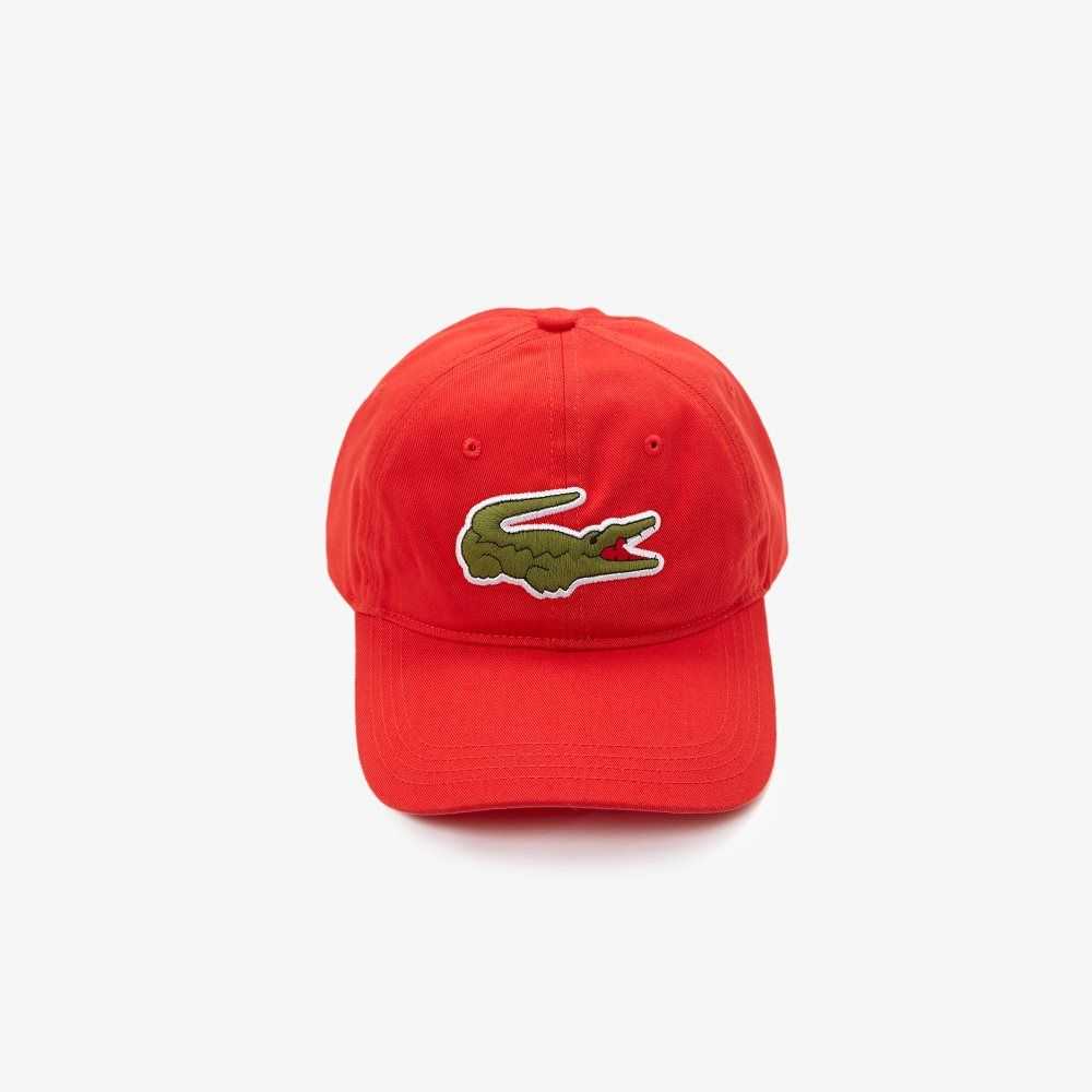 Lacoste Contrast Strap And Oversized Crocodile Cotton Cap Red | JQM-238764