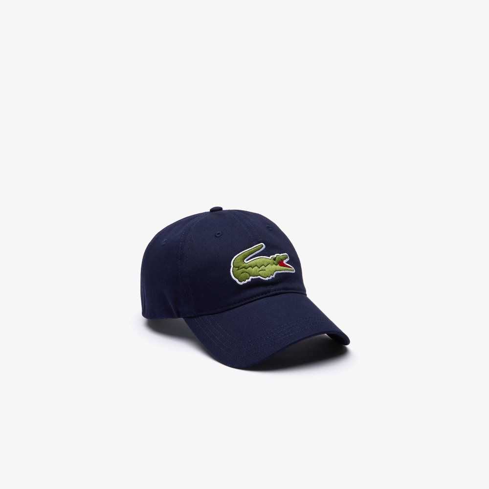 Lacoste Contrast Strap And Oversized Crocodile Cotton Cap Navy Blue | WHV-693587