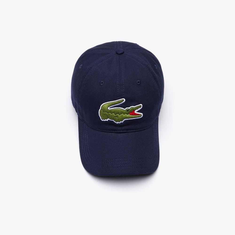 Lacoste Contrast Strap And Oversized Crocodile Cotton Cap Navy Blue | WHV-693587