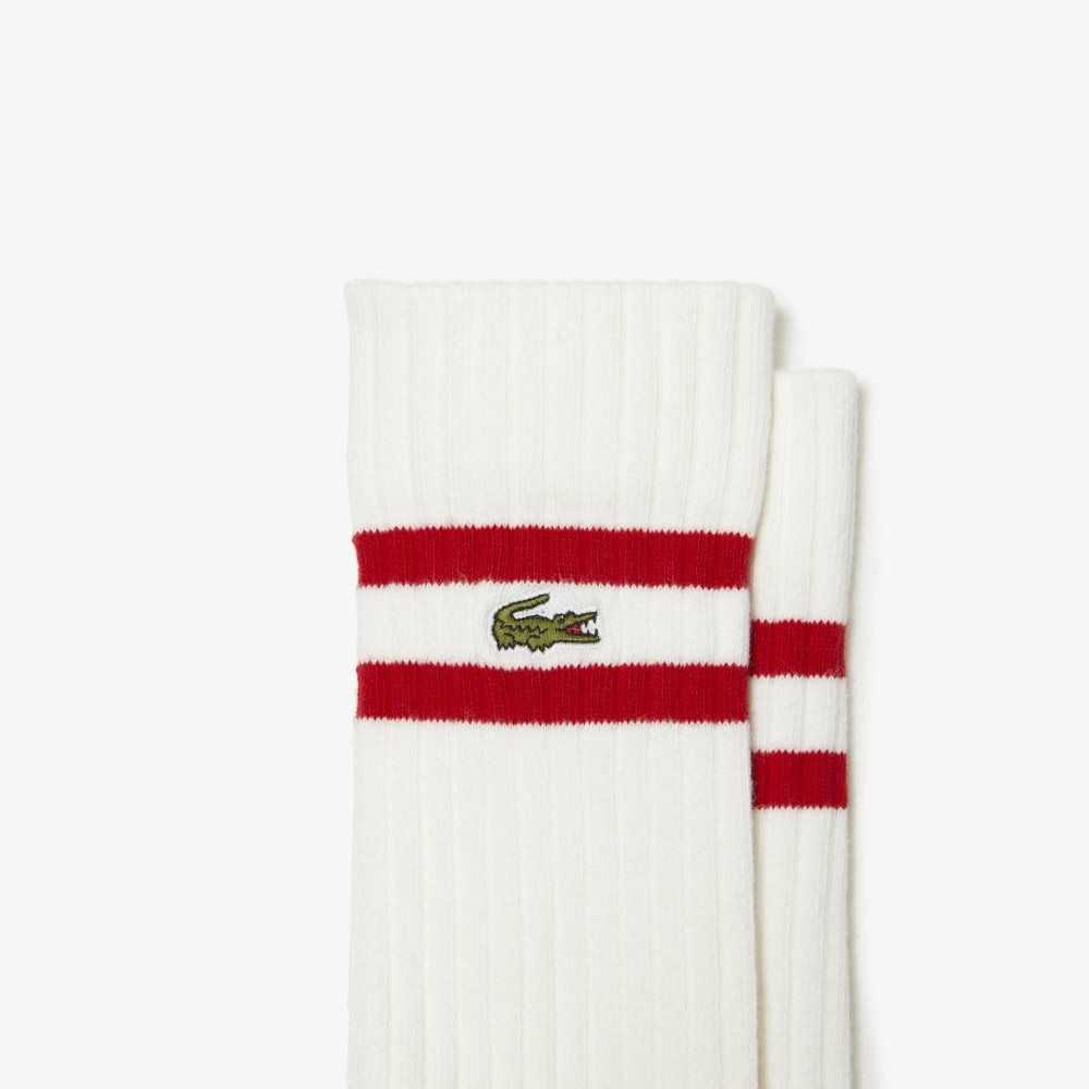 Lacoste Contrast Striped Ribbed Knit Socks Red / White | YBQ-840217