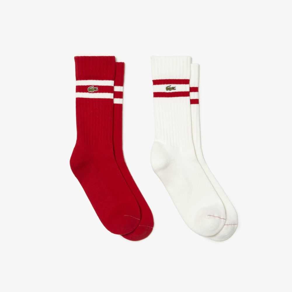 Lacoste Contrast Striped Ribbed Knit Socks Red / White | YBQ-840217