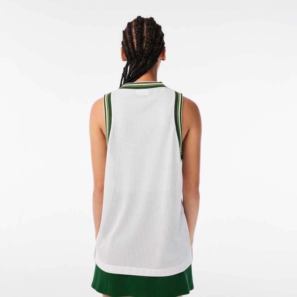 Lacoste Contrast V Neck Tank Top White | OQZ-584269