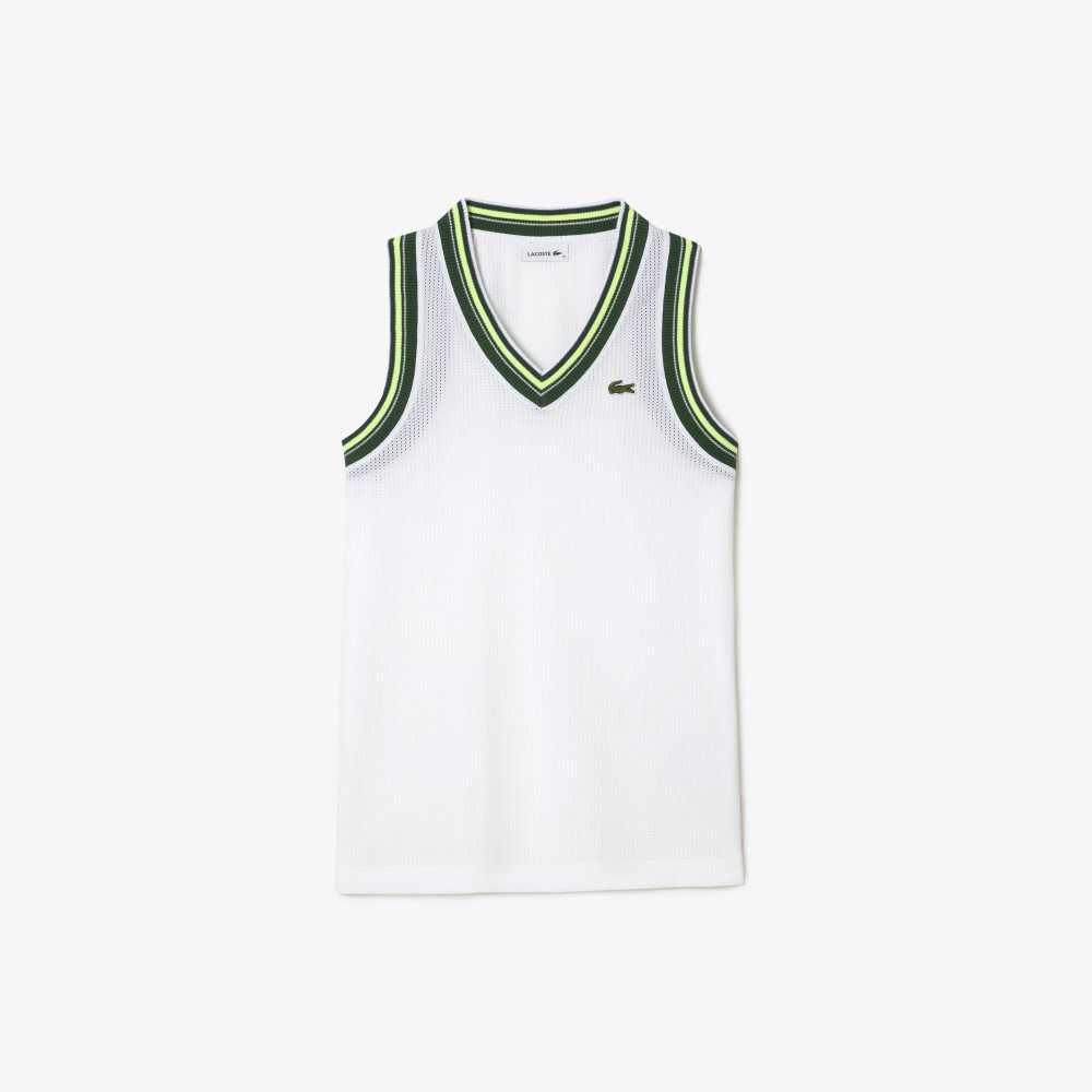 Lacoste Contrast V Neck Tank Top White | OQZ-584269