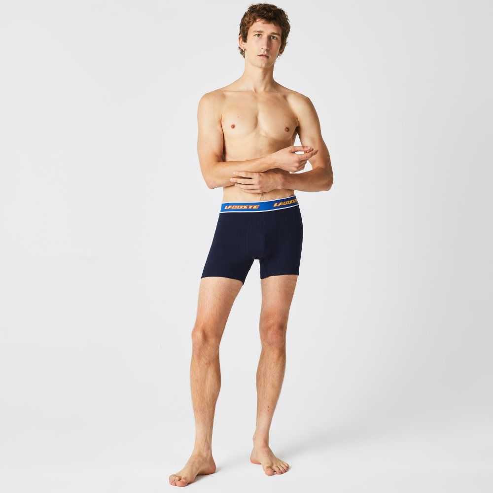 Lacoste Contrast Waist Boxer Brief 3-Pack Navy Blue / Red / White / Blue | UTE-049851