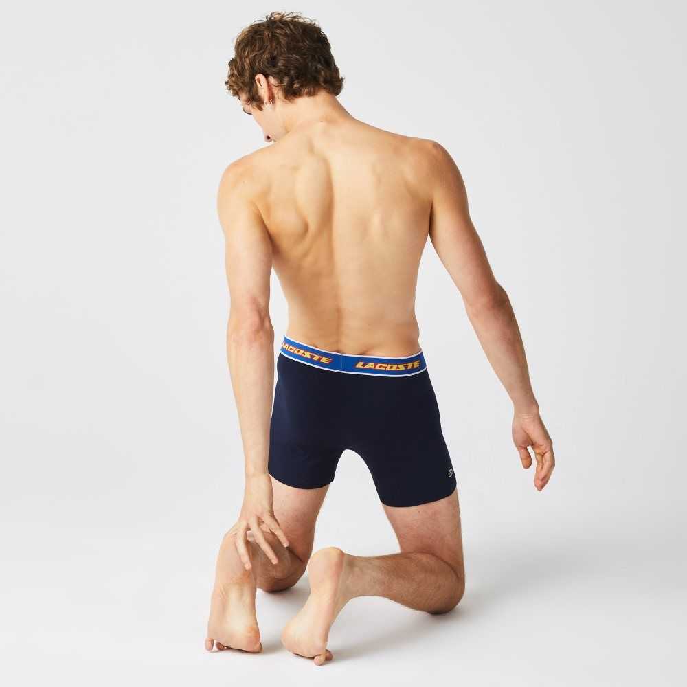 Lacoste Contrast Waist Boxer Brief 3-Pack Navy Blue / Red / White / Blue | UTE-049851