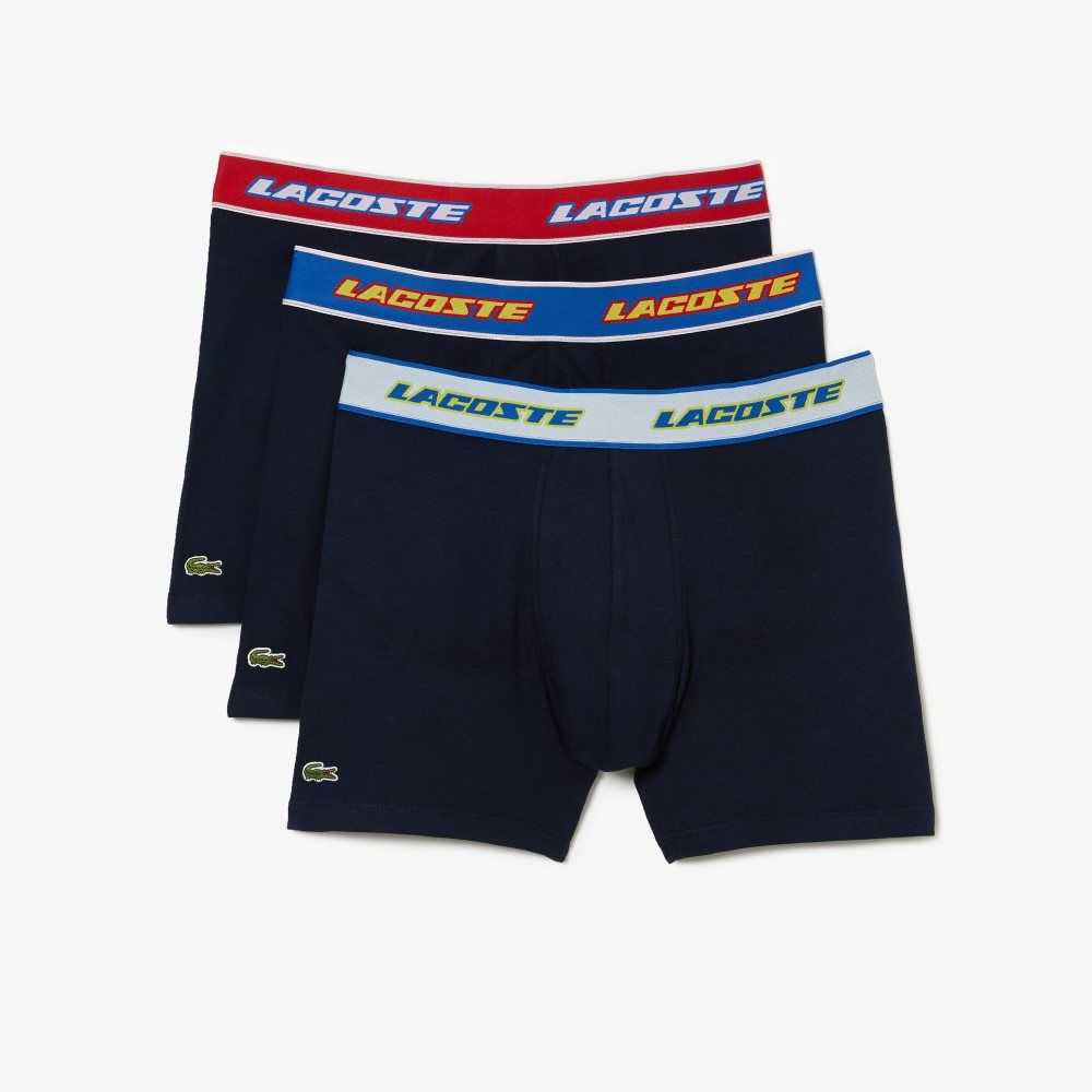 Lacoste Contrast Waist Boxer Brief 3-Pack Navy Blue / Red / White / Blue | UTE-049851