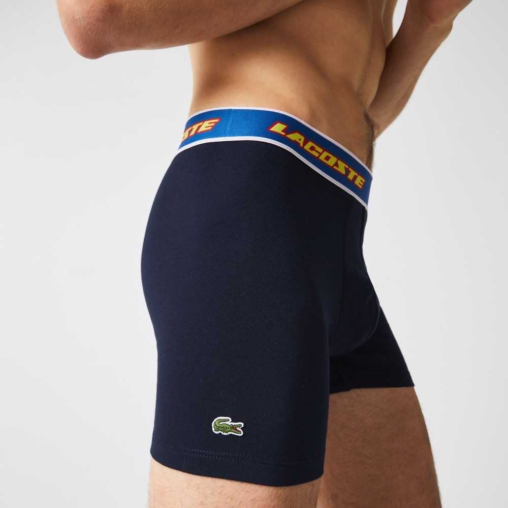 Lacoste Contrast Waist Boxer Brief 3-Pack Navy Blue / Red / White / Blue | UTE-049851