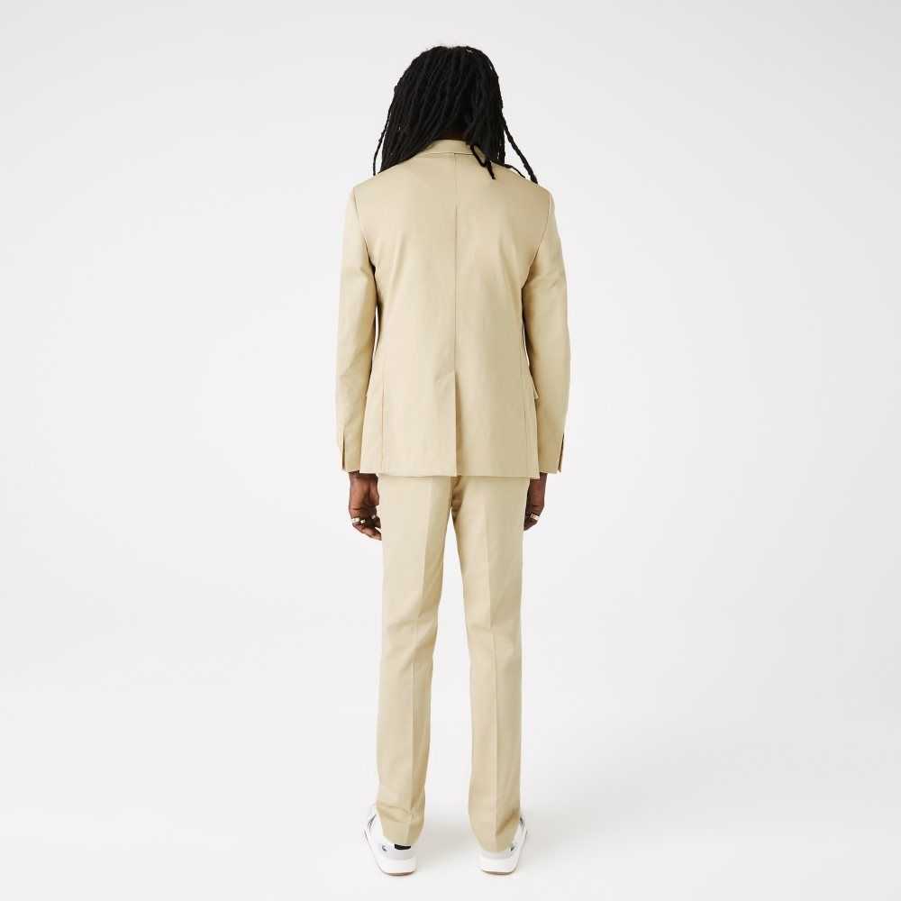 Lacoste Cotton And Linen Blend Pleated Blazer Beige | MBI-708139