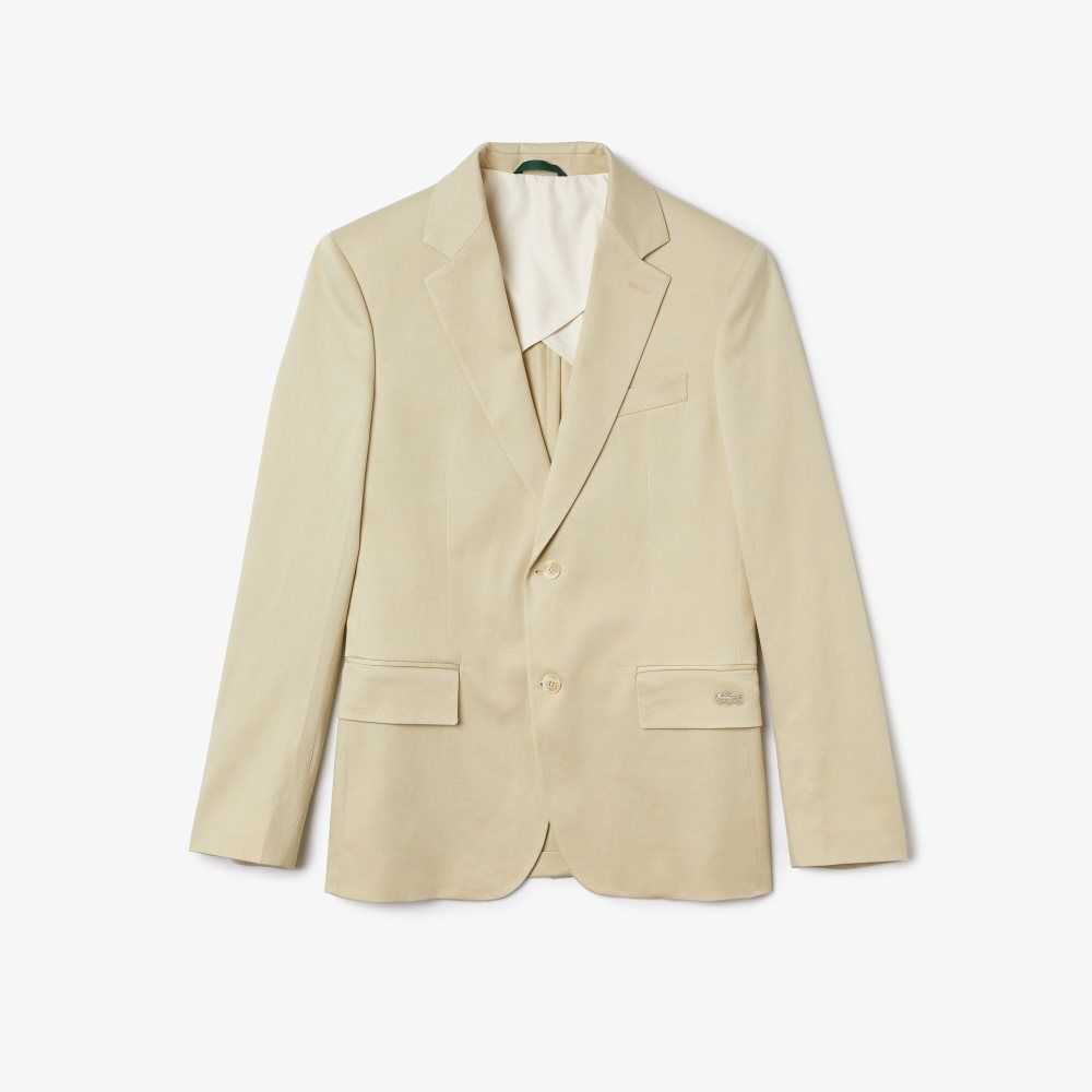 Lacoste Cotton And Linen Blend Pleated Blazer Beige | MBI-708139