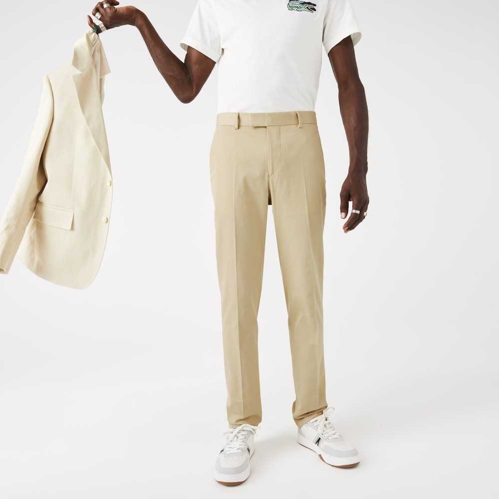 Lacoste Cotton And Linen Blend Pleated Pants Beige | LQE-581372