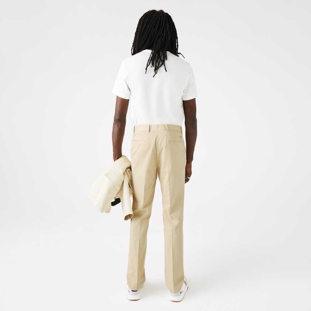 Lacoste Cotton And Linen Blend Pleated Pants Beige | LQE-581372