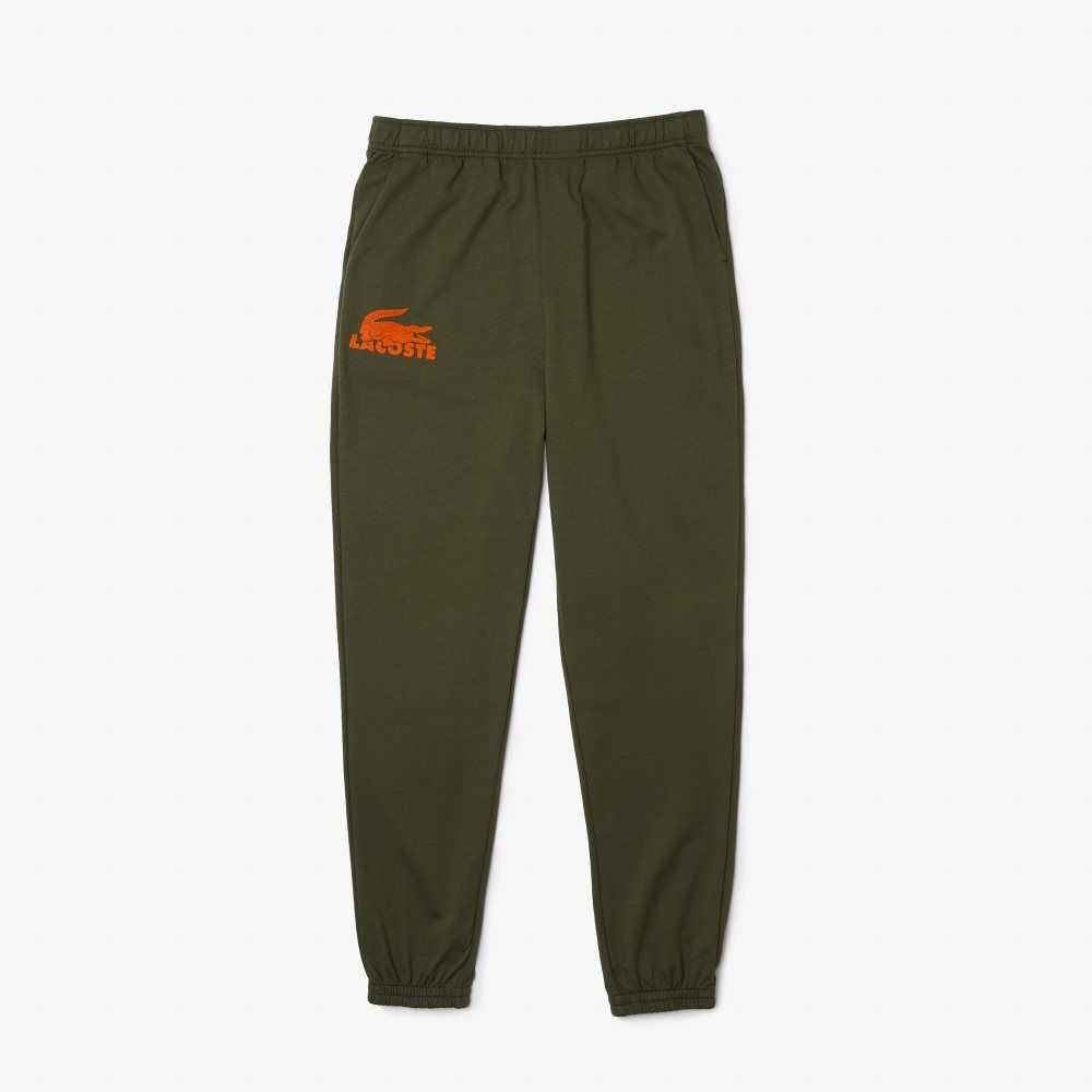 Lacoste Cotton Fleece Lounge Joggers Khaki Green / Orange | WKL-067458