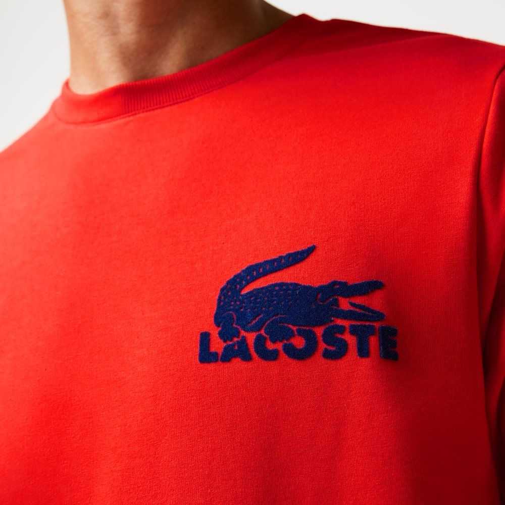 Lacoste Cotton Fleece Lounge Sweatshirt Red / Navy Blue | GCS-937465