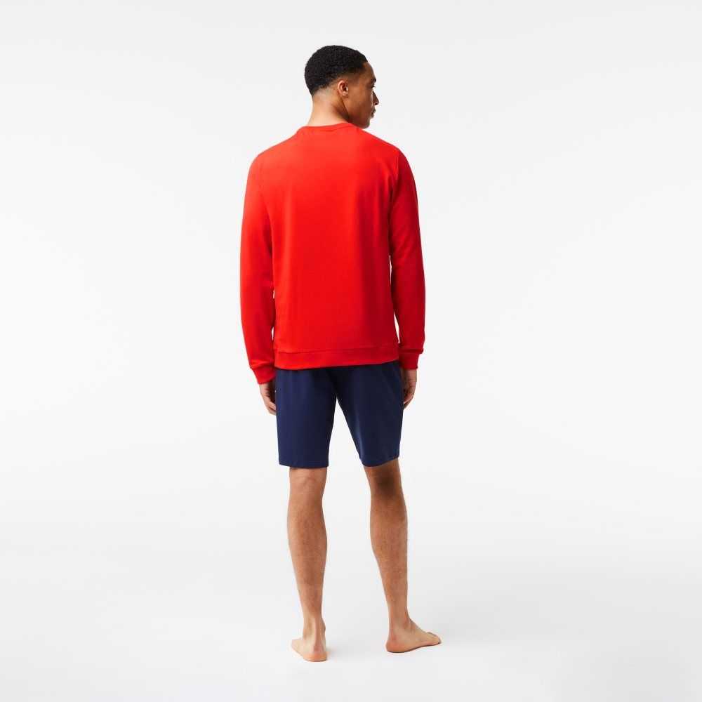 Lacoste Cotton Fleece Lounge Sweatshirt Red / Navy Blue | GCS-937465