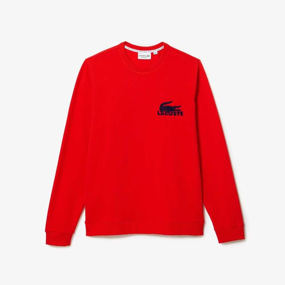 Lacoste Cotton Fleece Lounge Sweatshirt Red / Navy Blue | GCS-937465