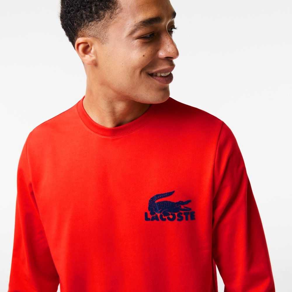 Lacoste Cotton Fleece Lounge Sweatshirt Red / Navy Blue | GCS-937465