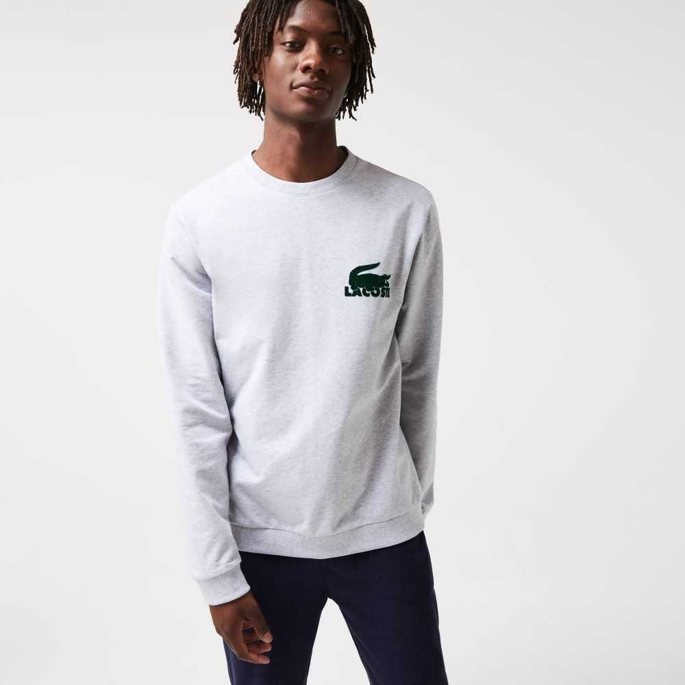 Lacoste Cotton Fleece Lounge Sweatshirt Grey Chine / Green | IWQ-134609