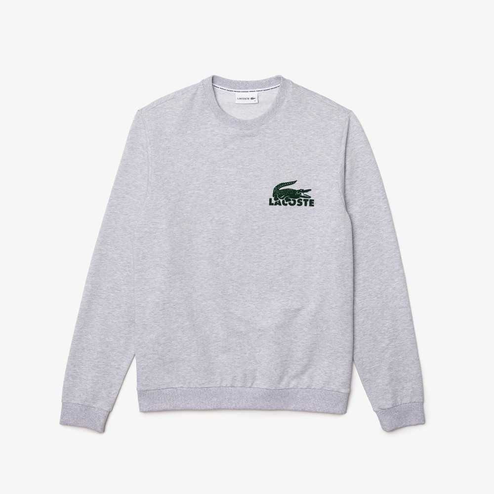 Lacoste Cotton Fleece Lounge Sweatshirt Grey Chine / Green | IWQ-134609