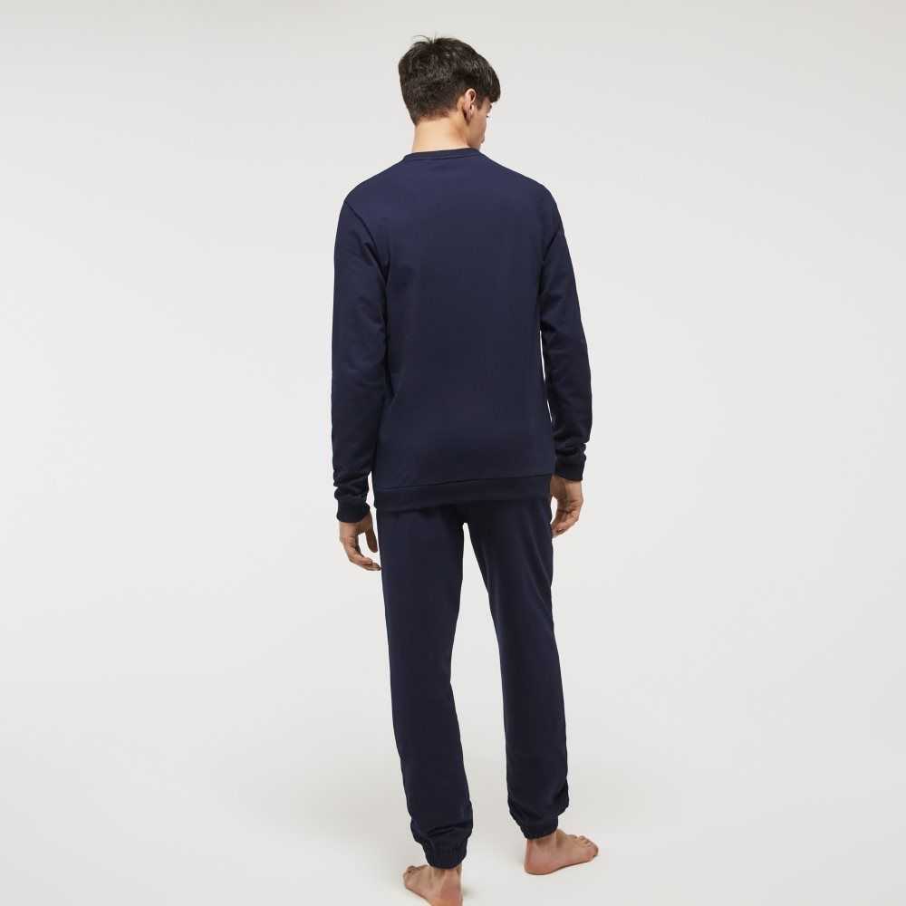 Lacoste Cotton Fleece Lounge Sweatshirt Navy Blue | RBU-285369