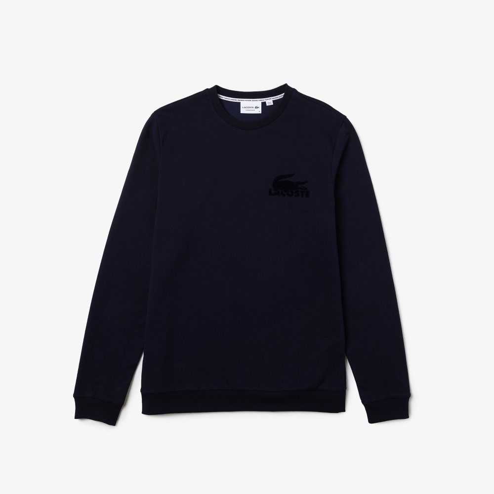 Lacoste Cotton Fleece Lounge Sweatshirt Navy Blue | RBU-285369