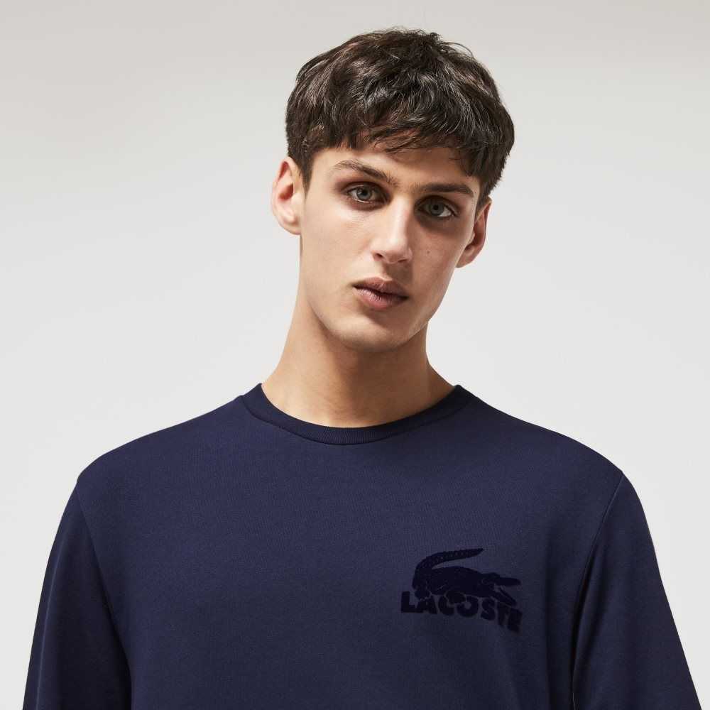 Lacoste Cotton Fleece Lounge Sweatshirt Navy Blue | RBU-285369