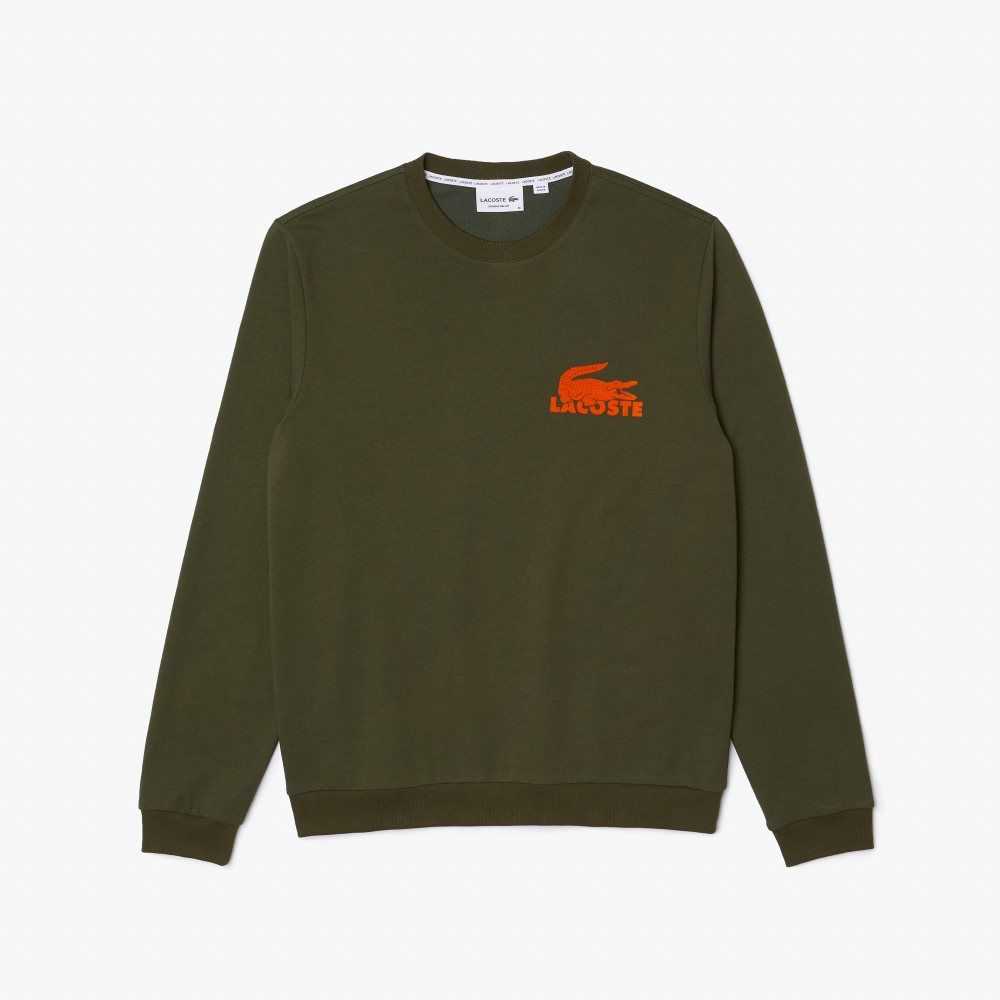 Lacoste Cotton Fleece Lounge Sweatshirt Khaki Green / Orange | UVP-376412