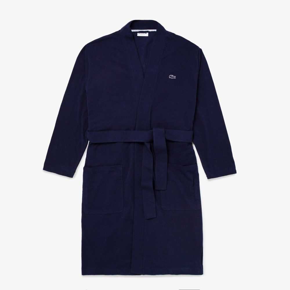 Lacoste Cotton Jersey Bathrobe Navy Blue | JDK-605987