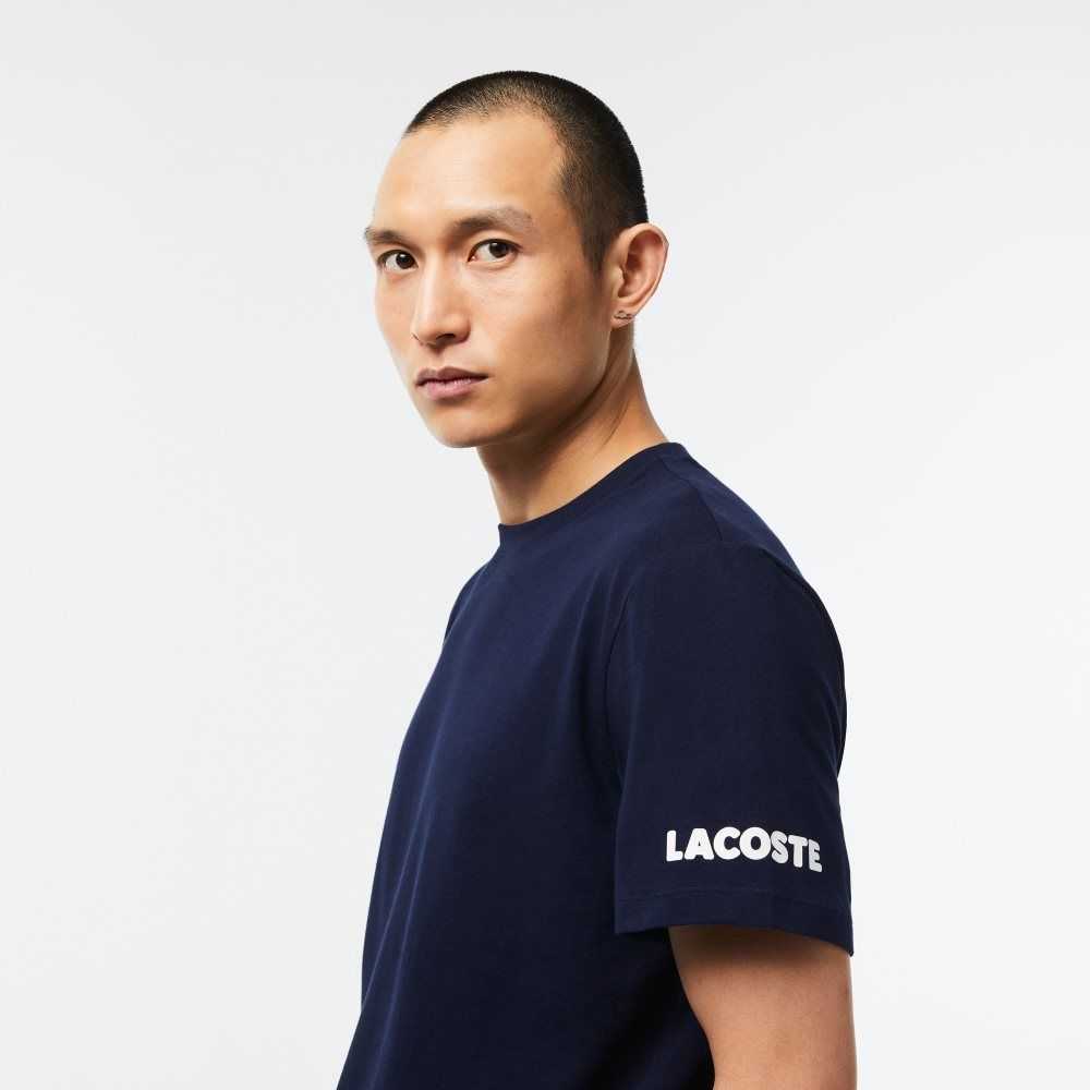 Lacoste Cotton Jersey Contrast Print T-Shirt Navy Blue / White | CPH-804536